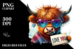 Highland Calf with Heart Sunglasses, PNG Product Image 2