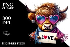 Highland Calf with Heart Sunglasses, PNG Product Image 2
