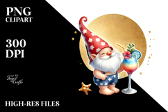 Gnome Drinking Cocktail on Beach, PNG Product Image 2