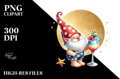 Gnome Drinking Cocktail on Beach, PNG Product Image 2