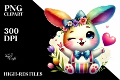 Winking Bunny with Heart Sign PNG Product Image 2