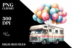 Vintage RV with Balloons PNG Product Image 3