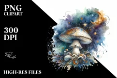 Mystical Celestial Mushroom Watercolor PNG Product Image 3