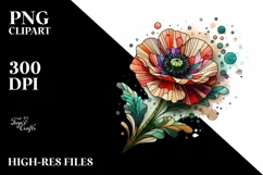 Abstract Stained Poppy Watercolor Clipart Product Image 3