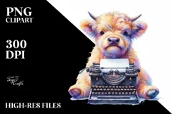 Baby Highland Cow Typewriter PNG Product Image 3