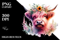 Pink Highland Cow Winking Digital Painting PNG Product Image 2