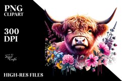Pink Highland Cow Winking Digital Painting PNG Product Image 2