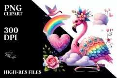Adorned Flamingo on Cloud Heart PNG Product Image 2