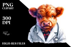 Colorful Baby Highland Cow in Lab Coat, PNG Product Image 1