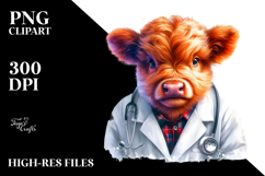 Colorful Baby Highland Cow in Lab Coat, PNG Product Image 2