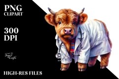 Colorful Baby Highland Cow in Lab Coat, PNG Product Image 3