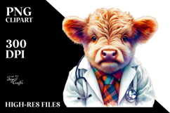 Colorful Baby Highland Cow in Lab Coat, PNG Product Image 2