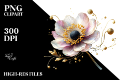 Anemone with Golden Insertions, Watercolor Splash PNG Product Image 2
