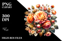 Watercolor Colorful Orange Roses | Clipart Product Image 2