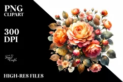 Watercolor Colorful Orange Roses | Clipart Product Image 3