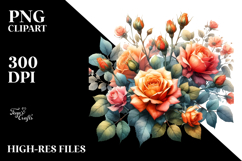 Watercolor Colorful Orange Roses | Clipart Product Image 2