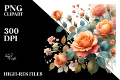 Watercolor Colorful Orange Roses | Clipart Product Image 2