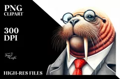 Whimsical Walrus Suit es Portrait | Sublimation Clipart Product Image 1