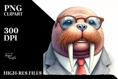 Whimsical Walrus Suit es Portrait | Sublimation Clipart Product Image 1