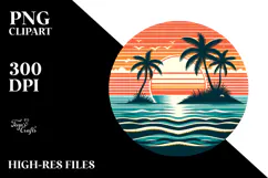 Retro Tropical Island Sunset PNG Product Image 2