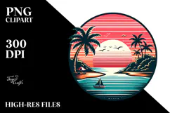Retro Tropical Island Sunset PNG Product Image 2