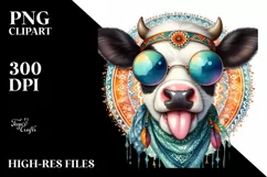 Funny Cow Sunglasses Tongue Portrait | Sublimation Clipart Product Image 3