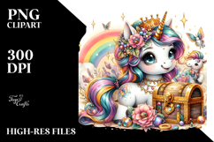 Colorful Baby Unicorn with Treasure Chest, PNG Product Image 2