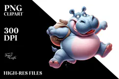 Playful Cartoon Hippo, Transparent PNG Product Image 2