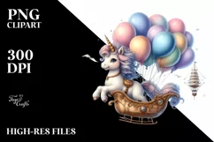 Cute Unicorn Balloons Airship |Clipart Product Image 1