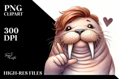 Funny Walrus Love Sign Portrait | Sublimation Clipart Product Image 3