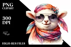 Funny Lamb Silk Scarf Sunglasses Portrait | Sublimation Product Image 1