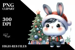 Expressive Baby Bunny PNG with Santa Hat Product Image 3