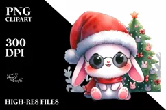 Adorable Bunny with Santa Hat, Transparent PNG Product Image 1