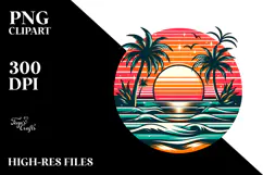Retro Tropical Beach Sunset Clipart PNG Product Image 2