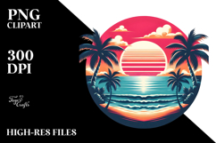 Retro Tropical Beach Sunset Clipart PNG Product Image 2
