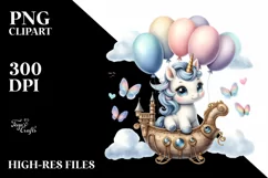 Cute Unicorn Balloons Airship |Clipart Product Image 3
