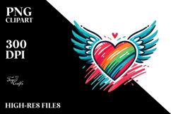 Colorful Heart with Wings PNG Product Image 2
