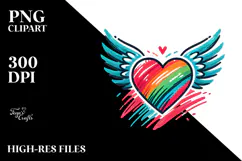 Colorful Heart with Wings PNG Product Image 2
