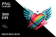 Colorful Simple Heart with Wings PNG Product Image 2