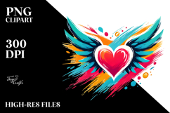 Colorful Heart with Wings, PNG Product Image 2