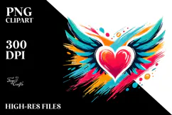 Colorful Heart with Wings, PNG Product Image 2