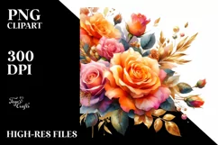 Vibrant Roses with Gold Insertions PNG Product Image 1