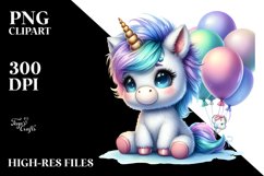 Cute Baby Unicorn with Cool Haircut and Balloons | Product Image 1