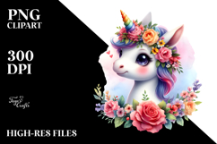 Cute Unicorn with Floral Wreath PNG Product Image 2