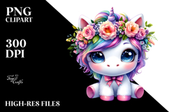Cute Unicorn with Floral Wreath PNG Product Image 2