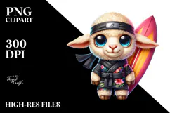 Vibrant Baby Lamb with Ninja Outfit PNG Product Image 2
