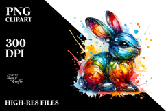 Colorful Bunny in , Watercolor PNG Product Image 2