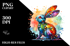 Colorful Bunny in , Watercolor PNG Product Image 2