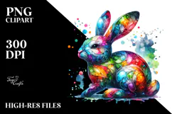 Colorful Bunny in , Watercolor PNG Product Image 2