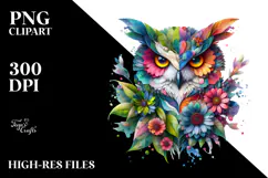 Vibrant Owl with Flowers PNG Product Image 2
